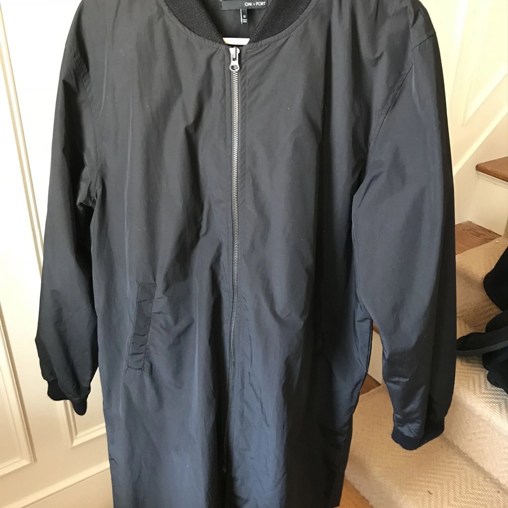 OAK + FORT Black Long Bomber Jacket